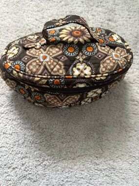 Vera Bradley Brown Quilted Floral Cosmetic Case with Orange Accents
